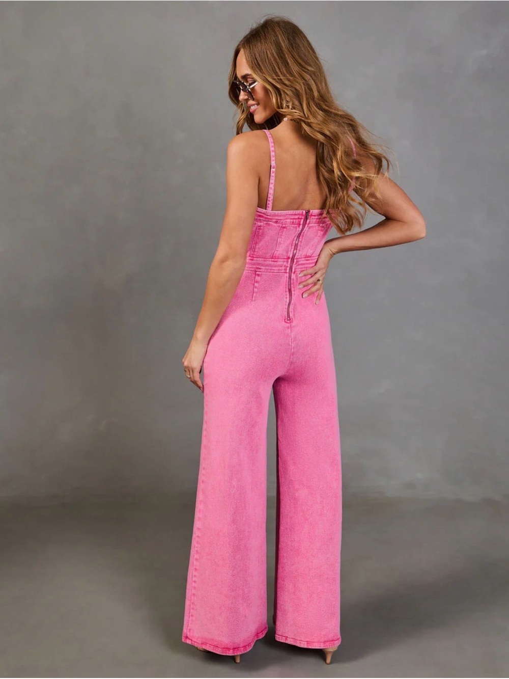 Vici Pink Strapless-Look Wide Leg Jumpsuit - Picture 3 of 5